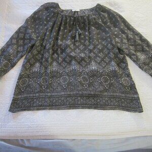 Joie Top S Brown Boho Print Semi Sheer Silk Tassel